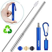 Oojdzoo Telescopic Reusable Straw - (2019) Portable Collapsible Stainless Steel Metal Drinking Straw with Travel Case, Cleaning Brush and Keychain, Blue