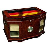 Large Premium Desktop Humidor - Glass Top - Flag of Germany (German) - Waves Design - 300 Cigar Capacity - Cedar Lined with Two humidifiers & Large Front Mounted Hygrometer.