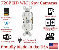 SecureGuard Elite 720p HD WiFi Wireless IP AC Power Receptacle Outlet Hidden Security Nanny Cam Spy Camera with 16GB Memory (White / Functional Receptacle)