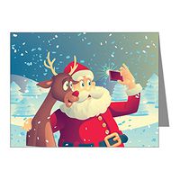 Note Card Santa and Rudolf taking a Selfie
