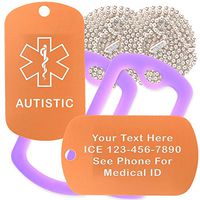 Custom 2 Pack - Autistic Medical Alert ID Necklaces with Copper Custom Tags, Purple Silencers, and 30'' USA Chains