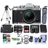Fujifilm X-T3 26.1MP Mirrorless Digital Camera with XF 18-55mm f/2.8-4 R LM OIS Lens, Silver - Bundle with 64GB SDHC U3 Card, Camera Case, Spare Battery, Tripod, Remote Shutter, Software Pack, More