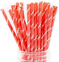 Made in USA Pack of 150 Orange Red Dots Biodegradable Paper Drinking Straws (FDA-approved, BPI-Certified, Chlorine Free)