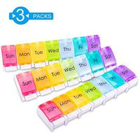 Betife Weekly Pill Organizer, 7 Days Pill Case with Easy Push Button, Large Portable Travel Pill Dispenser Daily Medicine Pill Organizer Box for Vitamins, Fish Oils, Supplements & Medication Pack of 3