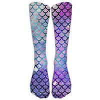 FUNINDIY Mermaid Scales With Galaxy Crazy football compression Socks Crew Socks High Socks Long Socks For Running,Medical,Athletic,Edema,Diabetic,Varicose Veins,Travel,Pregnancy,Shin Splints,Nursing.