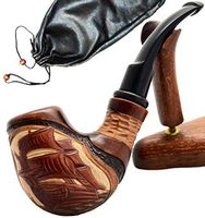 "Ship II" pear tree wood hand made wooden tobacco smoking pipe + Pouch