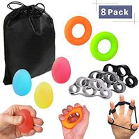 roygra Hand Grip Strengthener (8 Pack) Finger Exercise Exerciser Stretcher Resistance Bands Stress Relief Ball Forearm Squeeze Ring Strength Trainer (D - Hand Exercise 8 Pack)