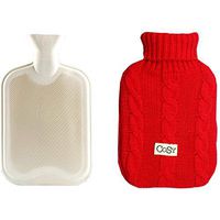 Soft Washable Rectangular Hot Water Bottle with Cover 2 L -Red