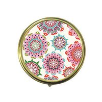 Nice Pink Floral Custom Fashion Bronze Tone Round Pill Box Medicine Tablet Holder Wallet Organizer Case for Pocket or Purse