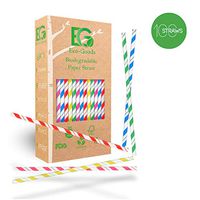 New Premium Paper Straws Biodegradable, Eco-Friendly, Bulk Drinking for Smoothie, Birthday Party Supplies Decoration, Baby Shower, Christmas, Striped Colored Sticks, Paper Straw 7.7'' (By Eco-Goods)