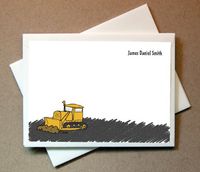 Personalized Bulldozer Note Cards (40 Cards and Blank Envelopes)