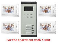 Apartment Wired 7 Inch Monitor Video Door Phone Audio Visual Intercom Entry Access System 4 Units