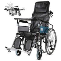 Wheelchair Medical Equipment Full Lay High Back Light Transport Folding Portable Travel Chair Carrying Elderly Disabled with Toilet Trolley Wide for Adults Elderly
