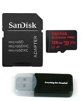 Sandisk 128GB Extreme Pro 4K Memory Card works with Samsung Galaxy S9, S9+, S8, S8 Plus, Note 8, S7, S7 Edge - UHS-1 V30 Micro SDSQXCG Class 10 with Everything But Stromboli (TM) Card Reader