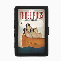 Perfection In Style Black Color Metal Cigarette Case D-031 Three Pugs in a Canoe Chasing a Firefly