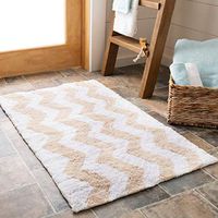 Chevron Bath Mat in White and Winter Wheat - Set of 2