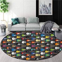 RUGSMAT Guitar Warm Soft Cotton Luxury Plush Baby Rugs,Grunge Instruments Strings Creativity Writing Songs Digital Classic Acoustic Music Kids Teepee Tent Game Play House Round,Round-59 Inch