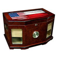 Large Premium Desktop Humidor - Glass Top - Flag of Poland (Pole, Polish) - Wood with USA Flag - 300 Cigar Capacity - Cedar Lined with Two humidifiers & Large Front Mounted Hygrometer.