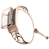 UMTELE Band Compatible with Fitbit Charge 3 Leaf Shape Stainless Steel Bracelet Women Replacement Band with Full Cover Screen Protector Case for Fitbit Charge 3 & Charge 3 SE (Rosegold)