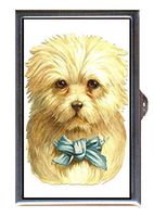 Victorian Dog White with Blue Bow, Cute Art Decorative Pill Box