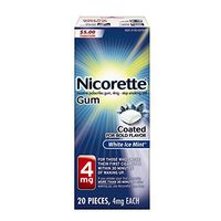 Nicorette Nicotine Gum, Stop Smoking Aid, 4 mg, White Ice Mint Flavor, 20 count
