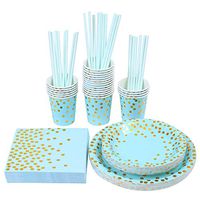 Elcoho 146 Pieces Blue Party Supplies Dinnerware Party Tableware Blue Paper Plates Napkins Cups Straws for Weddings, Anniversary, Birthday, Baby Shower for 24 Guests