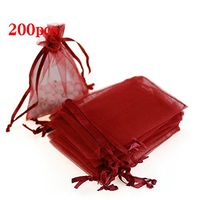 Boshen 100/200PCS Organza Gift Candy Sheer Bags Mesh Jewelry Pouches Drawstring Bulk for Wedding Party Favors Christmas 3"x4" 5"x7" (3" X 4"(200PCS), Red)