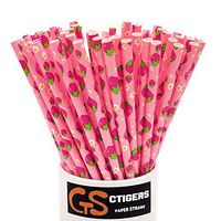 CTIGERS Cute Strawberry Patterns Paper Straws Summer Fruit Style Biodegradable Drinking Straws Box of 100