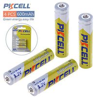 Pkcell 4 Pack AAA Rechargeable Batteries, 1.2V 600mAh 1000 Cycle Ni-MH Pre-Charged for Garden Solar Light, Remotes, Solar Lighting, Emergency Lighting
