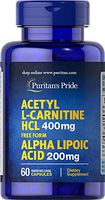 Puritans Pride Acetyl L-carnitine Free Form 400 Mg with Alpha Lipoic Acid, 200 Mg, 60 Count