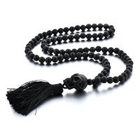 Manhattan Edge Deluxe Handmade Skull Lava Rock Beaded Stone Necklace Essential Oil Diffuser for Men Aromatherapy Ideal for Anti-Stress or Anti-Anxiety
