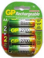 GP Recyko AA NiMH Pre-Charged Rechargable 1.2v 2700mAh 2 Batteries + 2 Free Total of 4 Batteries