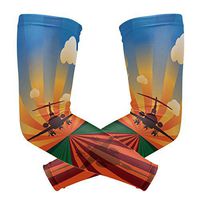 LEVEIS Airplane Landing at Sunset Arm Sleeves UV Protection for Men Women Sunblock Protective Gloves Running Golf Cycling Driving Long Arm Cover 1 Pair