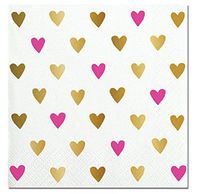 Slant Pink and Gold Foil Hearts Beverage Paper Napkins
