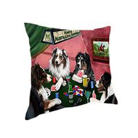 Home of 4 Australian Shepherds Dogs Playing Poker Pillow (18x18)