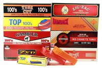 MYO/RYO Cigarette Tube Sampler - Full Flavor/Regular 100mm - 8 Boxes with Free Top Brand Cigarette Tube Injector and Two 100mm Flip-Top Plastic Storage Cases