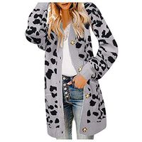 HNTDG Women Knitted Leopard Printed Cardigans Shirt Lightweight Button Down Cardigans Coat with Pockets Gray