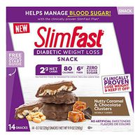 SlimFast Diabetic Weight Loss Snack, Nutty Caramel & Chocolate Clusters, 20g, 14 Count