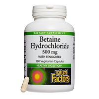 Natural Factors, Betaine HCL 500 mg, Supports Healthy Digestion and a Healthy Microbiome, 180 Count (180 servings)