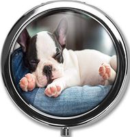 Cute Dog Custom Round Silver Pill Box Pocket 2.1 inches Medicine Tablet Holder Organizer Case for Purse