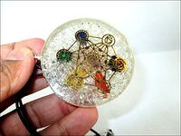 Jet Crystal Quartz Orgone Chakra Pendant Metatron's Cube Round 2 inch Approx. Diameter 3rd Eye Activation Boost Healing Gemstone Chakra Balancing Crystal Grid Jet Crystal Image is JUST A Reference