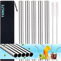 Reusable Smoothie Straws 5Pcs Extra Wide Stainless Steel Boba Straws - 12mm Metal Straws for Bubble Tea, Milkshakes, Jumbo Drinks with 2 Cleaning Brushes