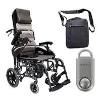 Karman VIP-515 Aluminum Lightweight Transport Wheelchair, Upgraded to Elevating Legrests, 16"W X 16"D Seat, Adjustable Armrests & Free 130 dB Silver Safety Alarm/Siren! + Front Zip Pocket Bag Black!