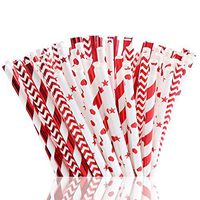 CCINEE 125 PCS Christmas Biodegradable Paper Straws Red and White Patterns Drinking Straws for Christmas, Celebrations, Party and Decoration