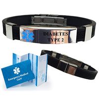 "Diabetes Type 2" Designer Medical Alert ID Bracelet. Choose Color!