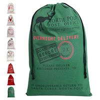 LITTLEGRASS Christmas Decorations Green Santa Sack Personalized for Kids Canvas Burlap Blank Bag Drawstring Special Delivery Extra Large Size 27.5"x19.5" (H)