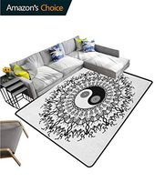 YucouHome Ying Yang High Traffic Area Rug Kids, Vintage Yin Yang Pattern Motivational Oriental Bohemian Design, Fashionable High Class Living Dinning Room(8'x 10') Black White