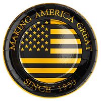 Crisky 70th Birthday Plates Black and Gold Dessert, Buffet, Cake, Lunch, Dinner Plates for 70th Birthday Decorations Party Supplies, Making America Great Since 1950. 50 Count, 9" Plate