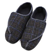 MEJORMEN Mens Diabetic Slippers Adjustable Warm Comfortable House Non-Skid Shoes for Swollen Feet, Diabetes, Swelling, Edema, Arthritis, Neuropathy, Plaid Navy, 11