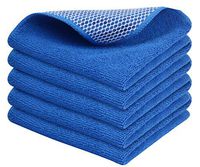 SINLAND Absorbent Microfiber Dish Cloth Best Kitchen Cloths Cleaning Cloths with Poly Scour Side 12Inchx12 Inch 5 Pack Dark Blue
